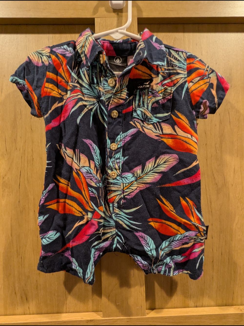 Volcom Boys Navy Tropical Leaf Button-Front Romper